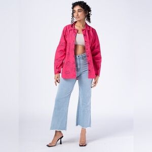 Chico's Design Pink Magenta Doodle Abstract Floral Design Button-Up Shirt Size 2